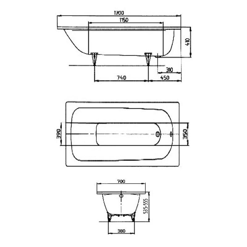 Kaldewei Saniform Plus 1700x700 Badewanne Stahl-Email 111800010001