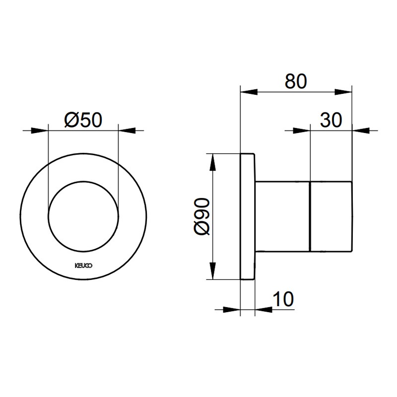 KE 2-Wege Umstellventil IXMO Pure 59556, rund, Edelstahl-finish