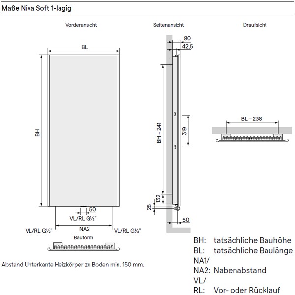 Kermi Bad- und Wohnheizkörper Niva Soft T11, HxLxT: 1820x540x80 mm, Farbauswahl, Wärmeleistung 75/65-20: 1128 Watt