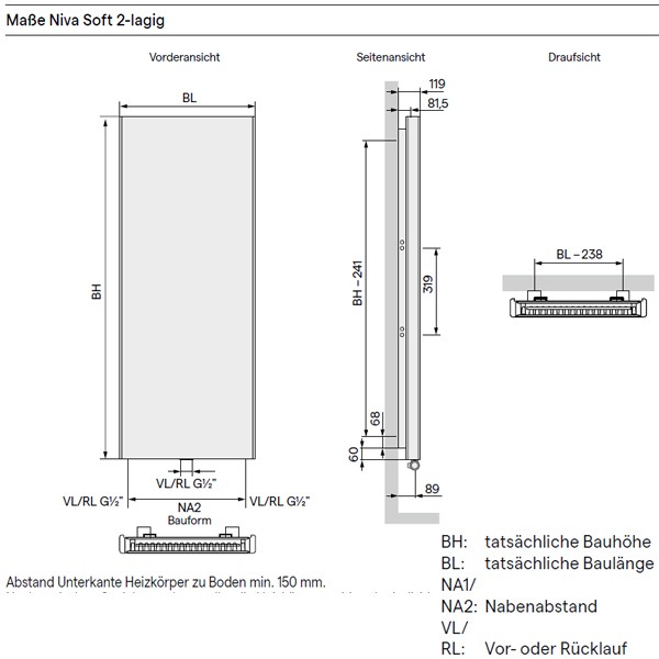 Kermi Bad- und Wohnheizkörper Niva Soft T21, HxLxT: 2220x440x119 mm, Farbauswahl, Wärmeleistung 75/65-20: 1543 Watt
