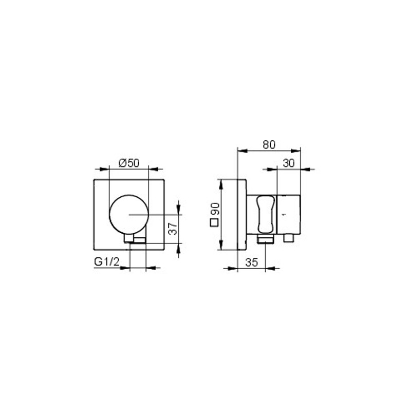 KE 2-Wege Ab-u.Umstellv.IXMO Comf.59557, Schlauchan./Brauseh.eckig, Alu-finish