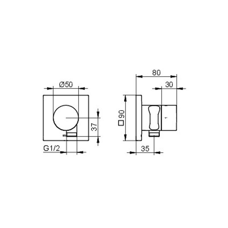 KE 2-Wege Ab-u.Umstellv.IXMO Pure 59557, Schlauchan./Brauseh.eckig, Alu-finish