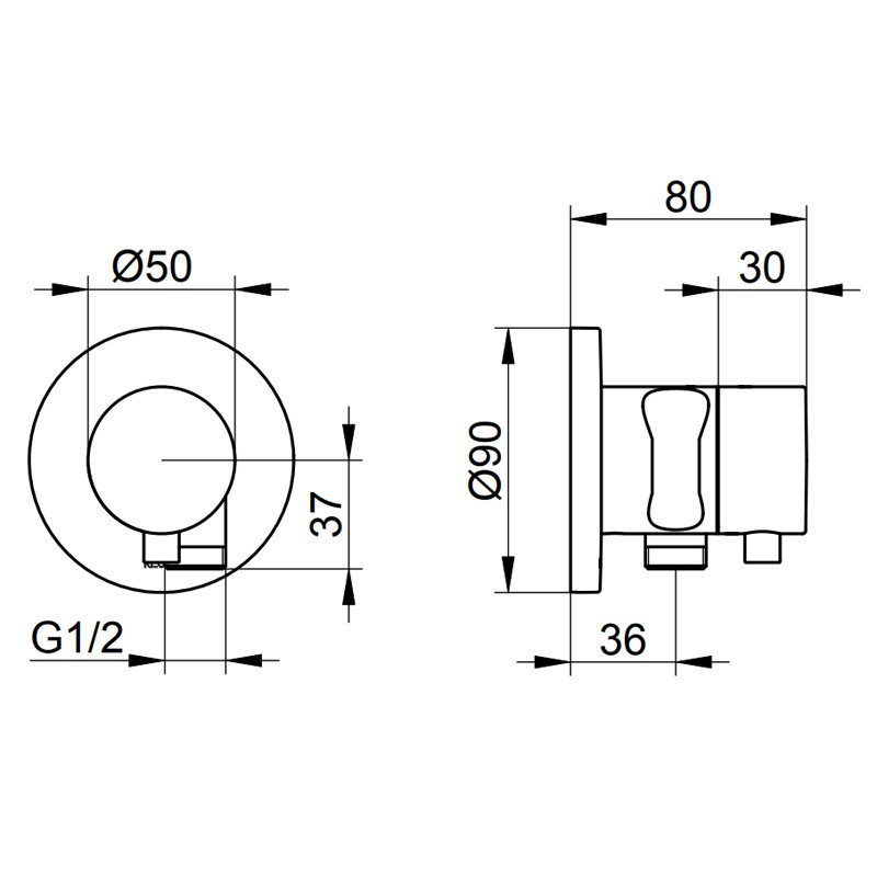 Keuco 2-Wege Umstellv. IXMO Comfort 59556, Schlauchanschl./Brauseh.,rund,verchromt