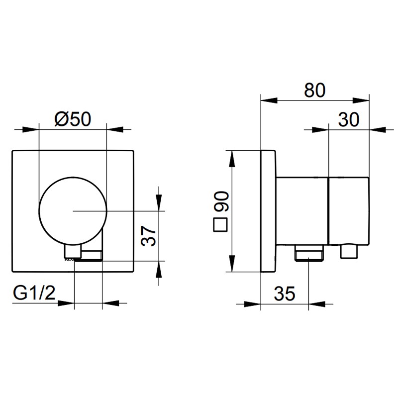 Keuco 2-Wege Umstellv. IXMO Comfort 59556, Schlauchanschluss, eckig, verchromt