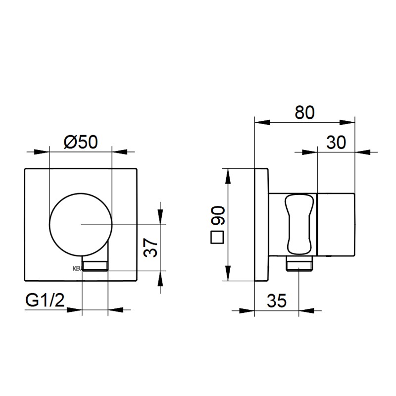 KE 2-Wege Umstellventil IXMO Pure 59556, Schlauchan./Brauseh.,eckig,Bronze geb.