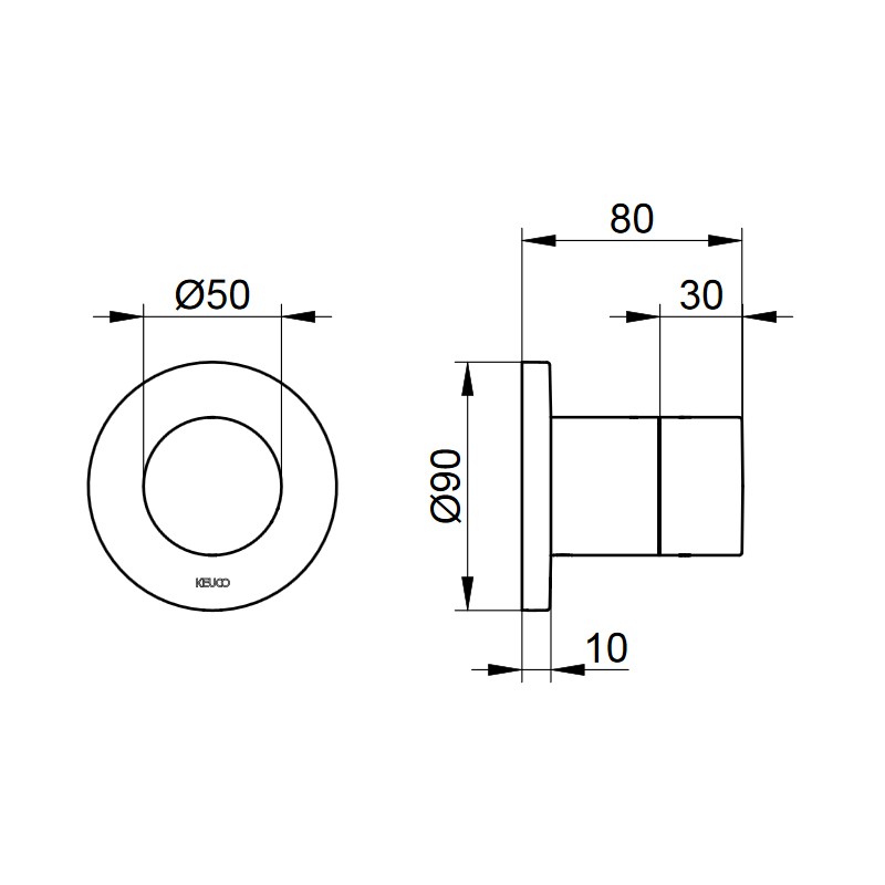 KE 2-Wege Umstellventil IXMO Pure 59556, rund, Aluminium-finish