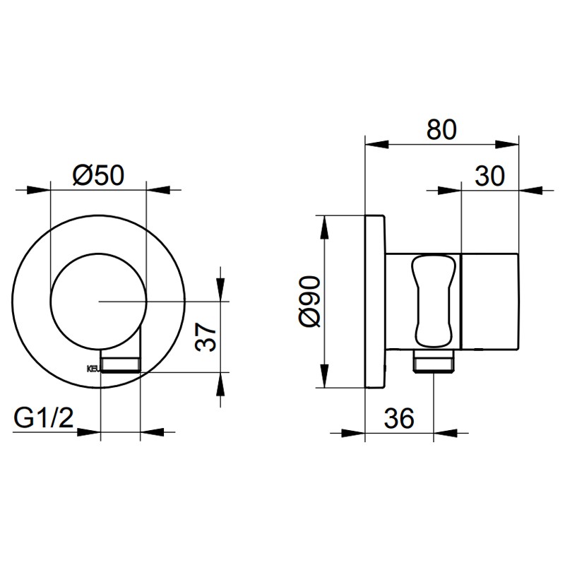 Keuco 2-Wege Umstellventil IXMO Pure 59556, Schlauchanschl./Brauseh.,rund,verchromt