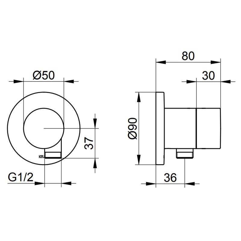 Keuco 2-Wege Umstellventil IXMO Pure 59556, Schlauchanschluss, rund, verchromt