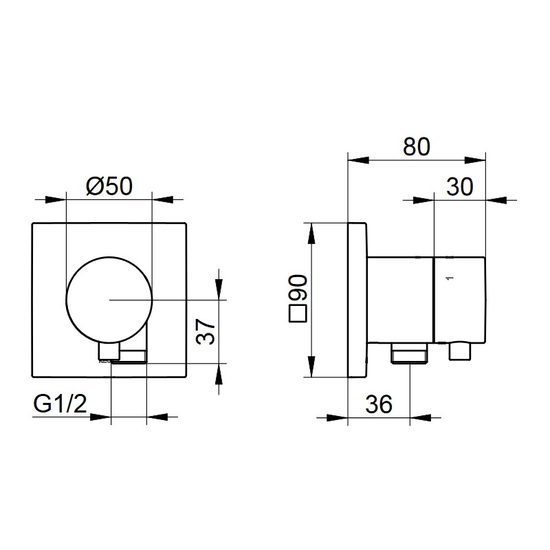 KE 3-Wege Ab-u.Umstellv.IXMO Comf.59549, Schlauchan., eckig, Schwarzchrom geb.