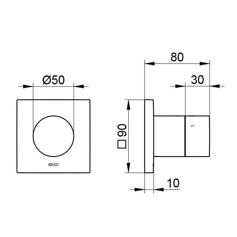 KE 3-Wege Ab-u.Umstellv.IXMO Pure 59549, eckig, Aluminium-finish