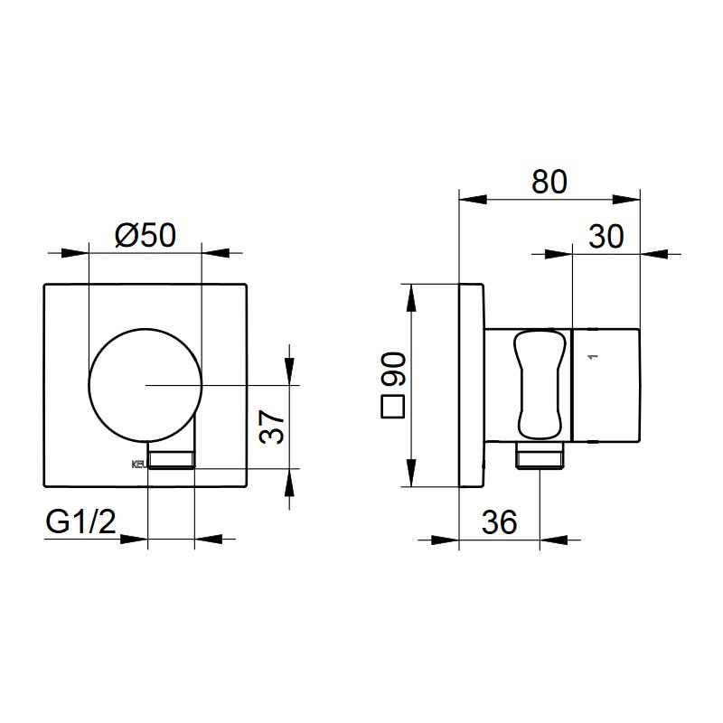 KE 3-Wege Ab-u.Umstellv.IXMO Pure 59549, Schlauchan./Brauseh., eckig, Alu-finish