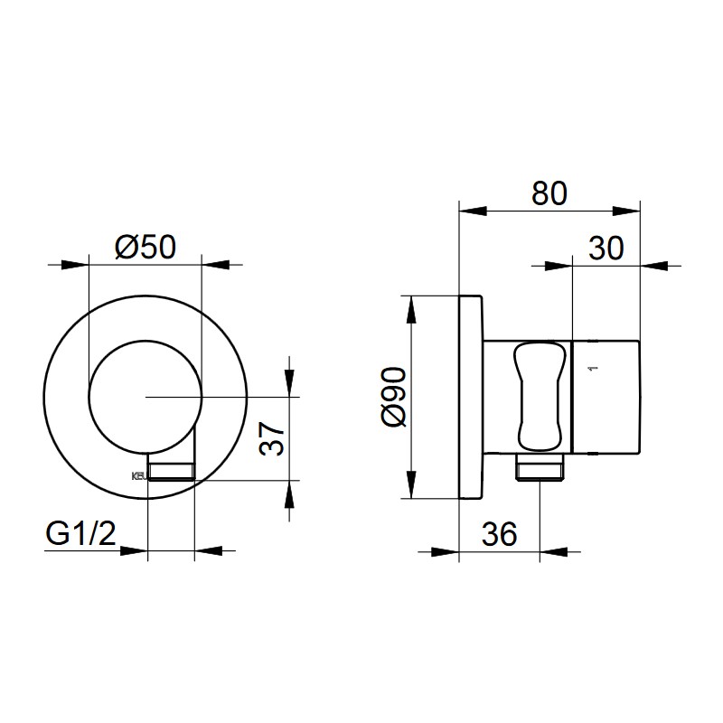 KE 3-Wege Ab-u.Umstellv.IXMO Pure 59549, Schlauchan./Brauseh., rund, Alu-finish