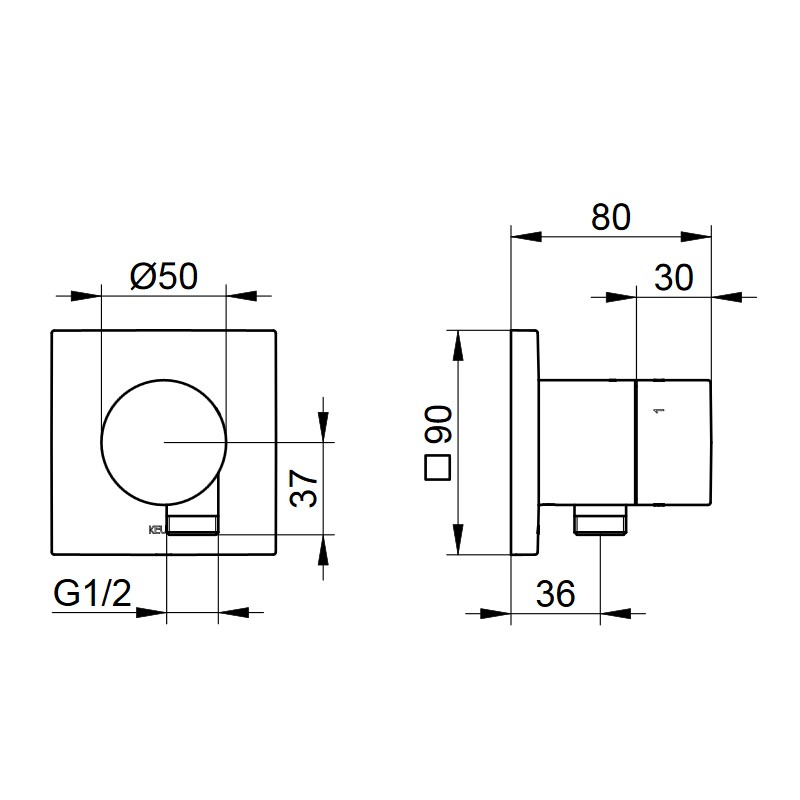KE 3-Wege Ab-u.Umstellv.IXMO Pure 59549, Schlauchan., eckig, Aluminium-finish