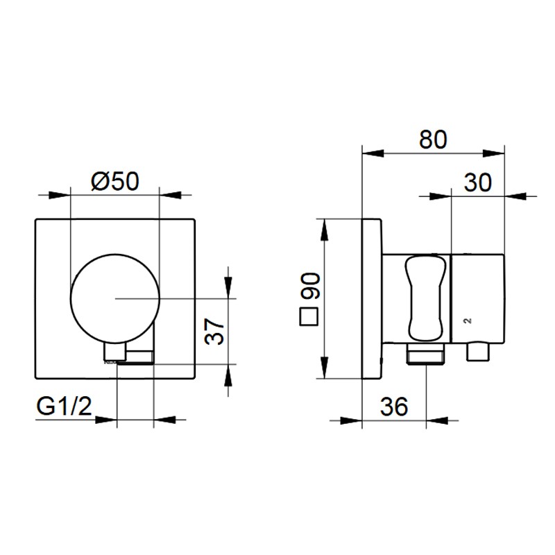 KE 3-Wege Umstellventil IXMO Comf.59548, Schlauchan./Brauseh., eckig, Alu-finish