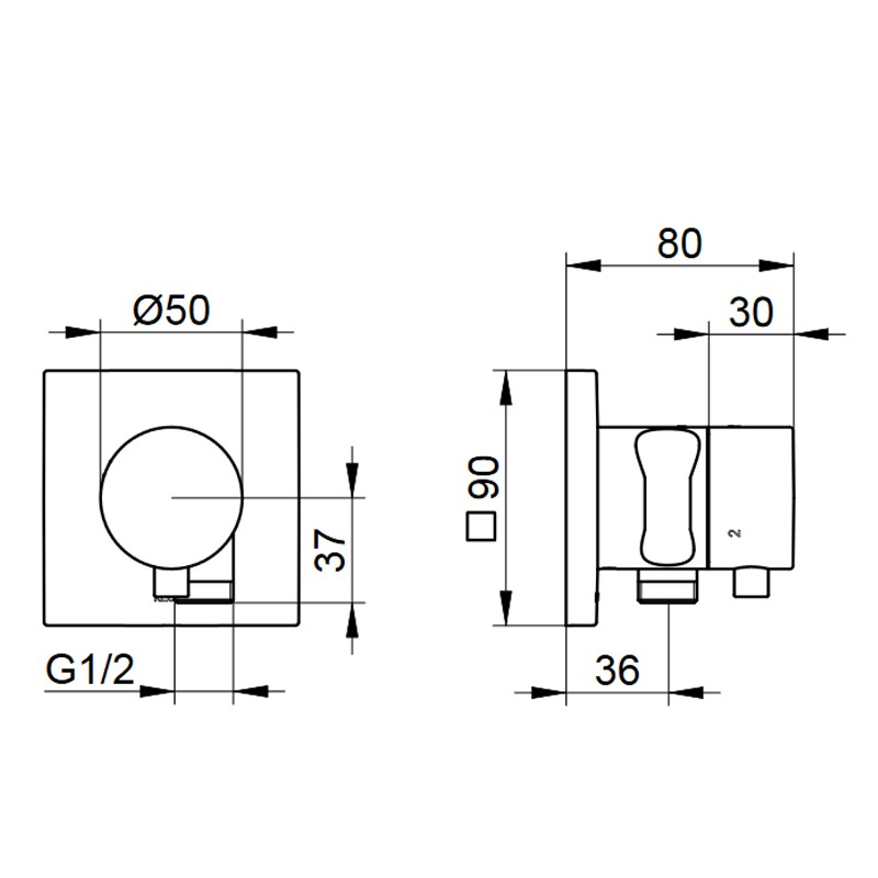 KE 3-Wege Umstellventil IXMO Comf.59548, Schlauchanschl./Brauseh.eckig,Nickel geb