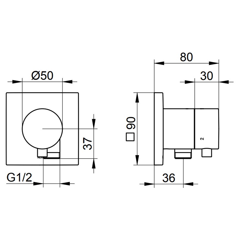 KE 3-Wege Umstellventil IXMO Comf.59548, Schlauchanschl., eckig, Edelstahl-finish