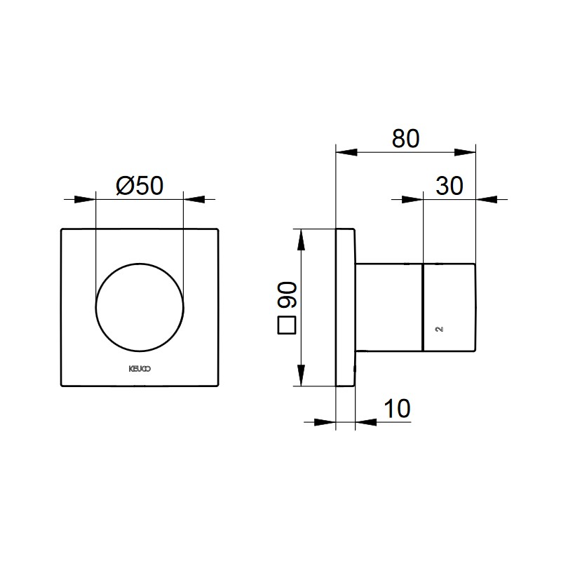 KE 3-Wege Umstellventil IXMO Pure 59548, eckig, Aluminium-finish