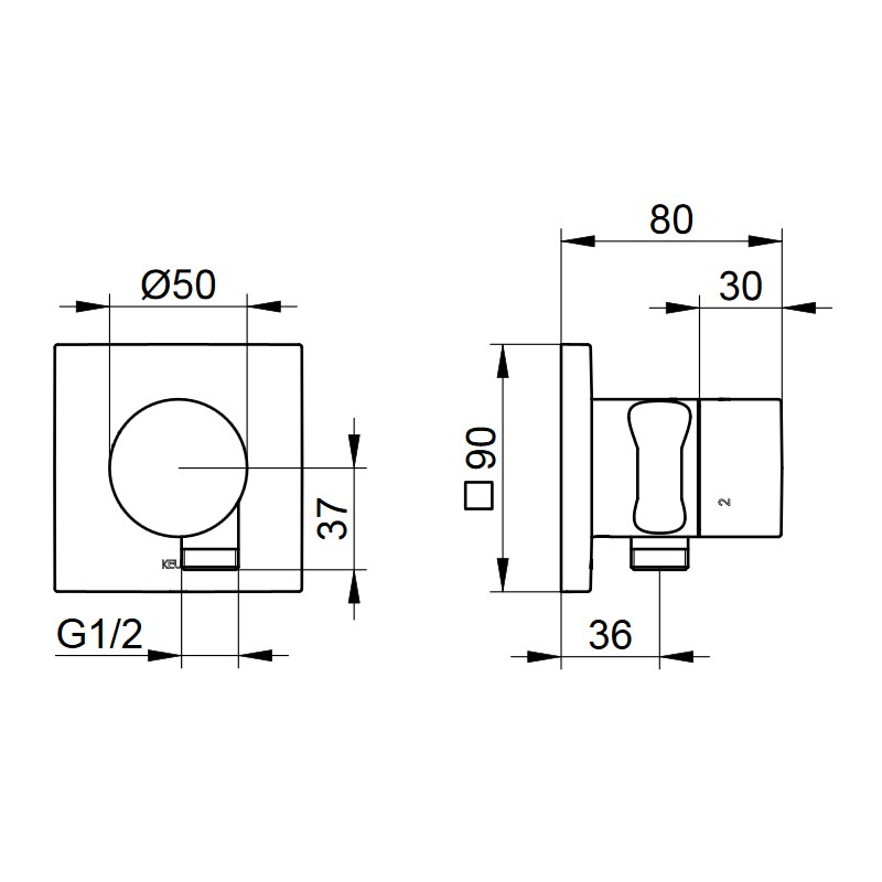 KE 3-Wege Umstellventil IXMO Pure 59548, Schlauchanschl./Brauseh.eckig,Bronze geb