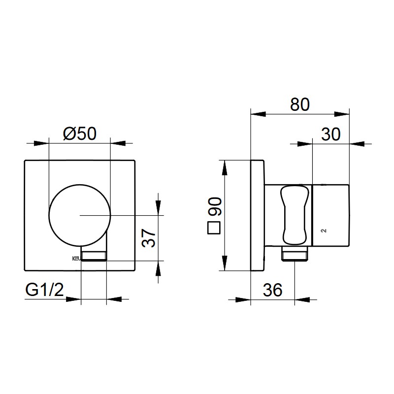 KE 3-Wege Umstellventil IXMO Pure 59548 Schlauchan./Brauseh.eck.Schwarzchr.geb.