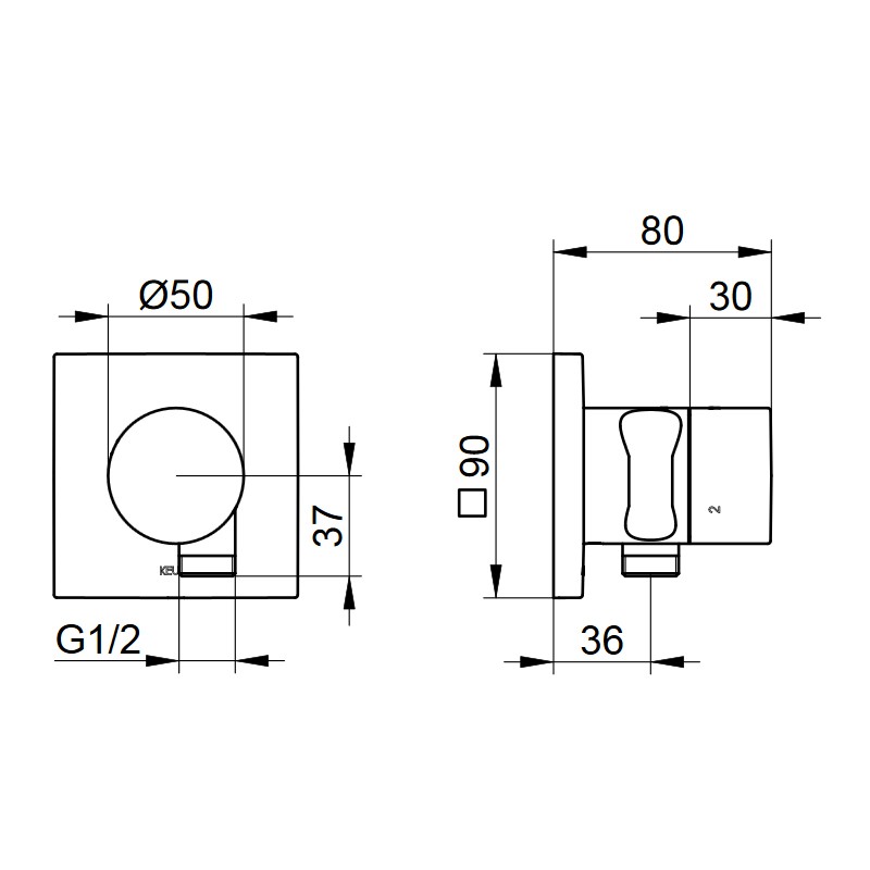 KE 3-Wege Umstellventil IXMO Pure 59548 Schlauchan./Brauseh.eck.Schwarzchr.geb.