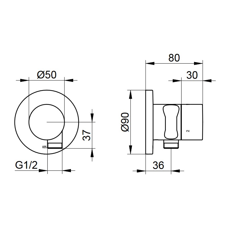KE 3-Wege Umstellventil IXMO Pure 59548 Schlauchanschl./Brauseh.,rund,Nickel geb