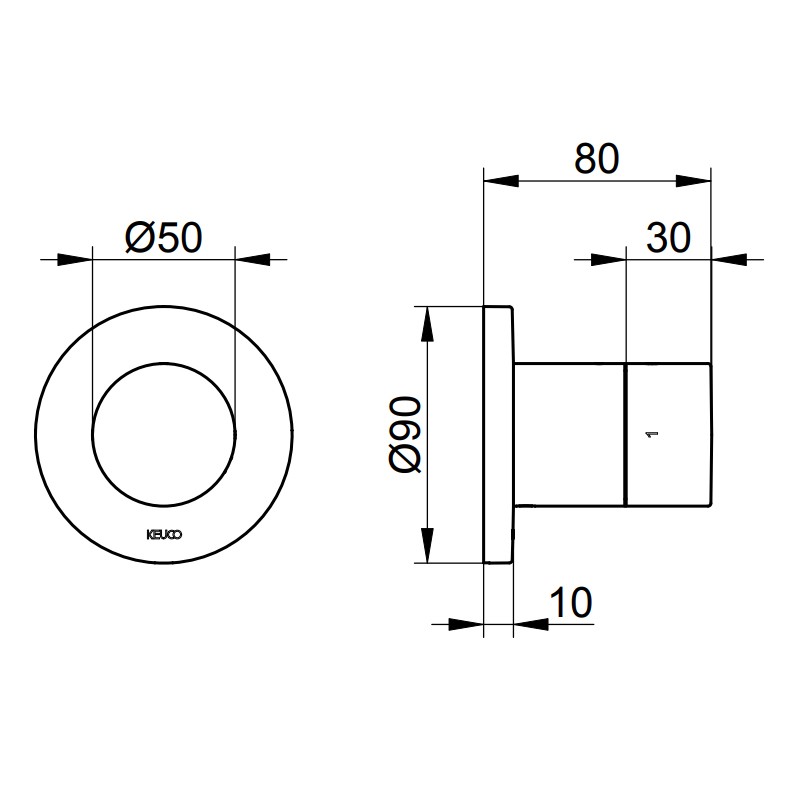 KE Ab- und Umstellventil IXMO Pure 59557 rund, Aluminium-finish