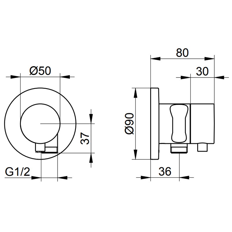 KE Absperrventil IXMO Comfort 59541,rund Schlauchanschl./Brauseh.Aluminium-finish