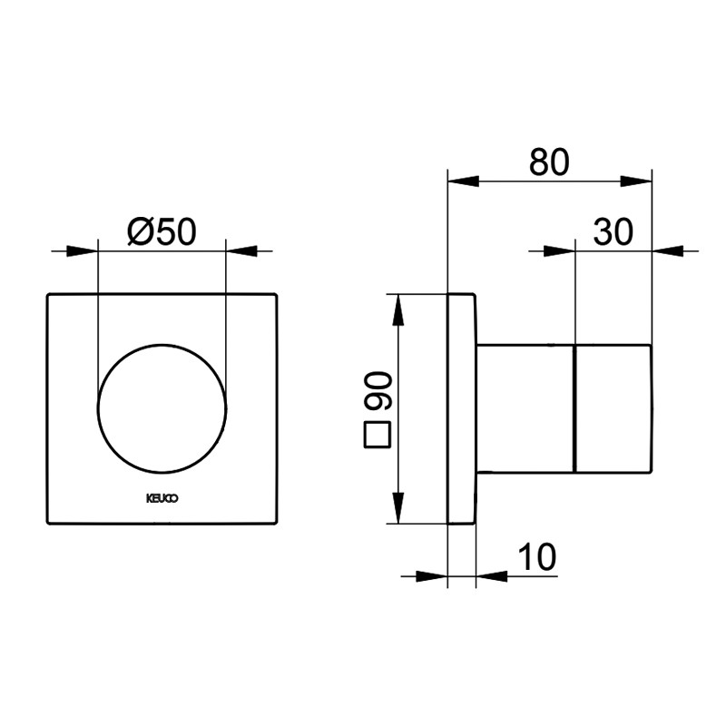 KE Absperrventil IXMO Pure 59541, eckig, Edelstahl-finish