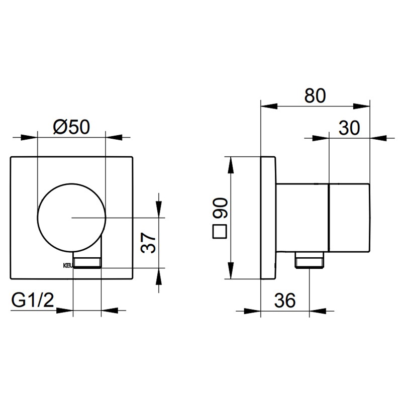 KE Absperrventil IXMO Pure 59541, eckig Schlauchanschluss, Schwarzchrom geb.