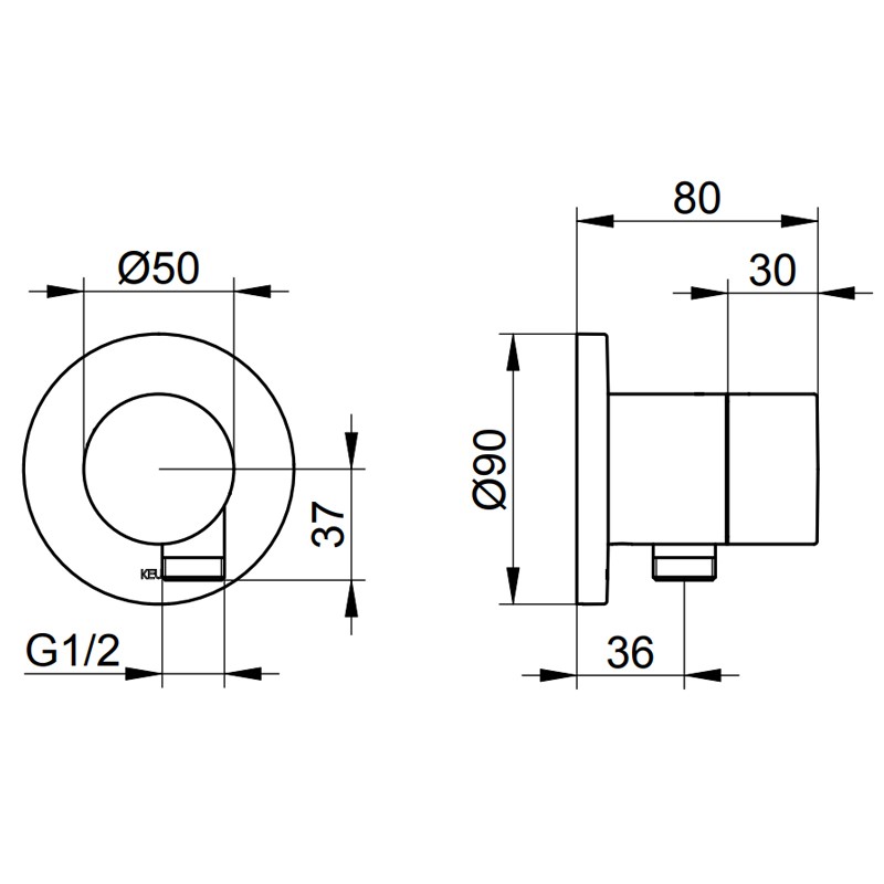 Keuco Absperrventil IXMO Pure 59541, mit Schlauchanschluss, rund, verchromt