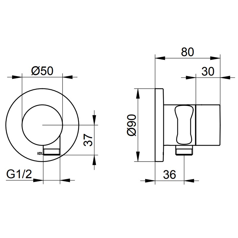 KE Absperrventil IXMO Pure 59541, rund Schlauchanschl./Brauseh., Nickel geb.