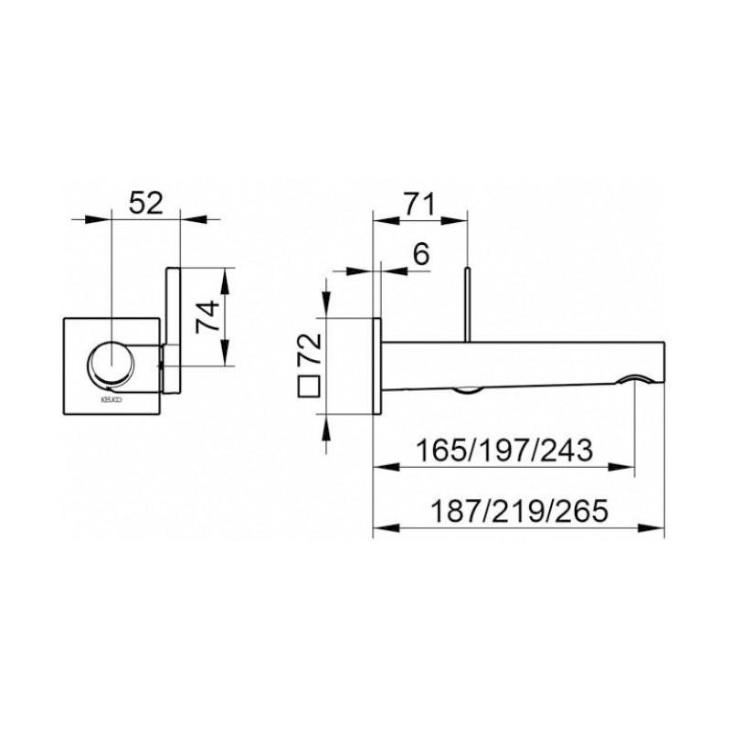 Keuco EHM WT-Mischer IXMO 59516, eckig Wandmontage, 219 mm, verchromt
