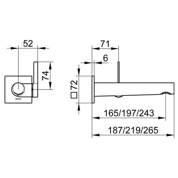 KE EHM WT-Mischer IXMO 59516, eckig Wandmontage, 265 mm, Edelstahl-finish