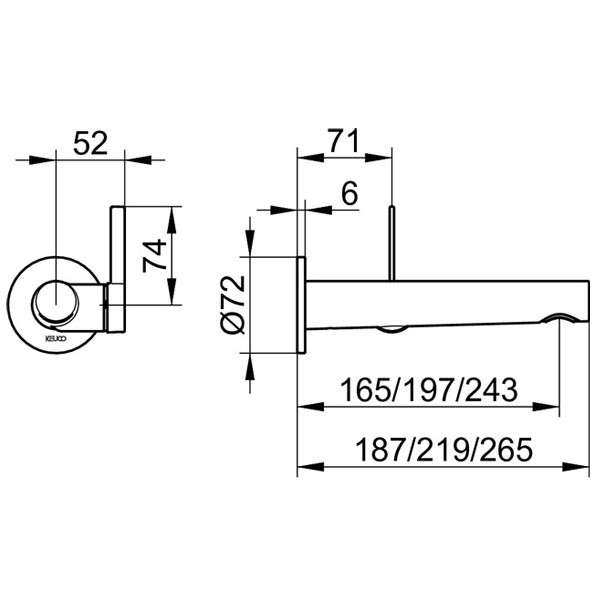 KE EHM WT-Mischer IXMO 59516, rund Wandmontage, 265 mm, Nickel gebürstet
