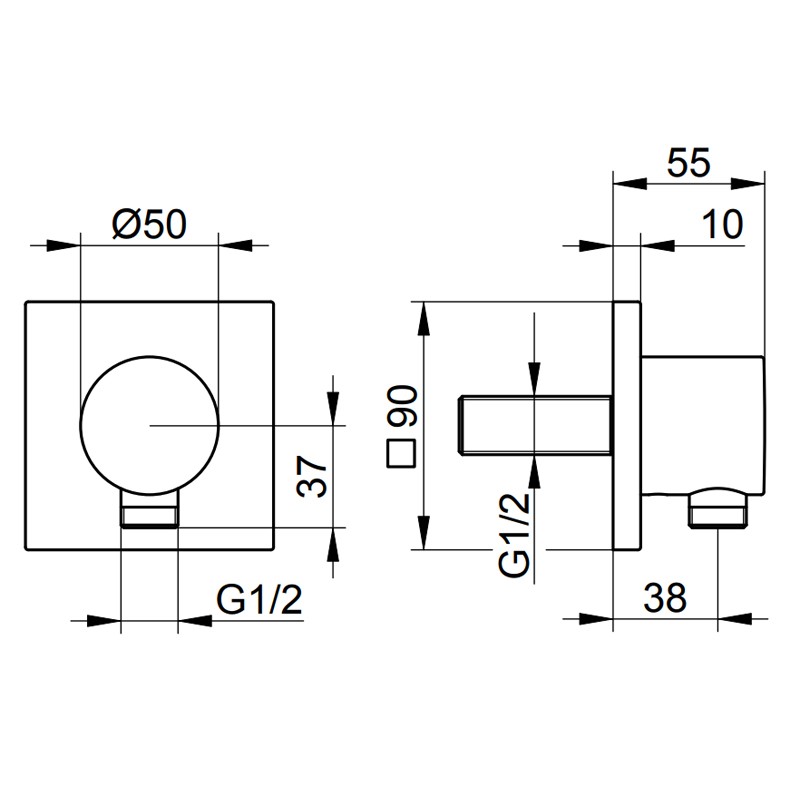 Keuco Schlauchanschluss IXMO 59547, eckig, verchromt