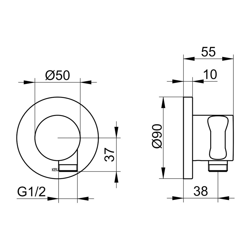 KE Schlauchanschluss IXMO 59592, mit Brausehalter, rund, Edelstahl-finish