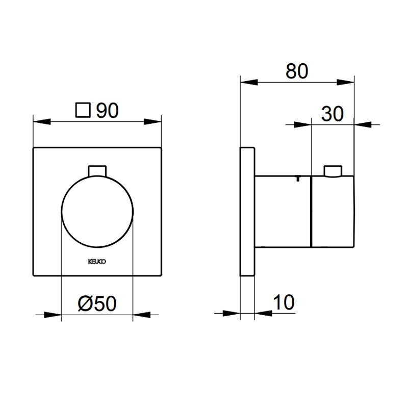KE Thermostatarmatur IXMO 59553, eckig, Aluminium-finish