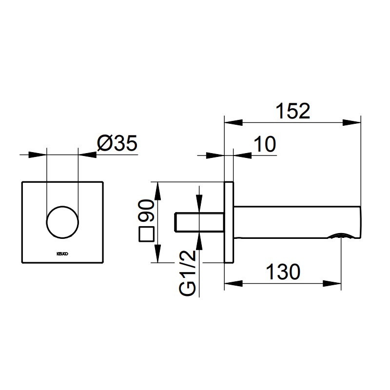 KE Wanneneinlauf IXMO 59545, eckig, 152 mm, Nickel gebürstet