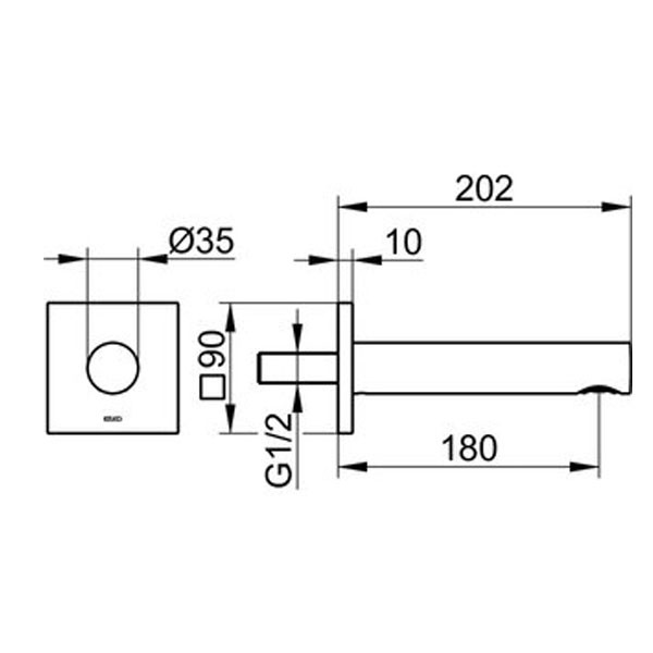 KE Wanneneinlauf IXMO 59545, eckig, 202 mm, Schwarzchrom gebürstet