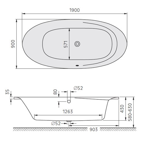 Koralle Progress T900 1900x900 Badewanne oval VM402190090201/ K61930000 ABVERKAUF