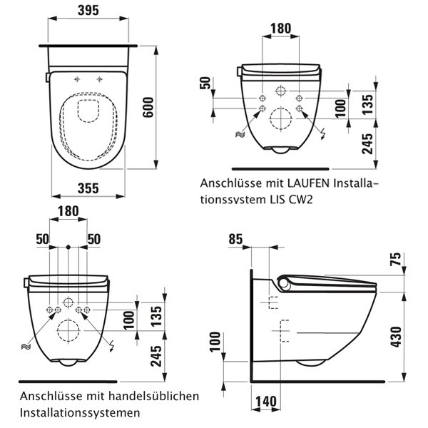 LF Dusch-T-WC wandh. RIVA 600x355x405 spülrandlos schwarz glänzend