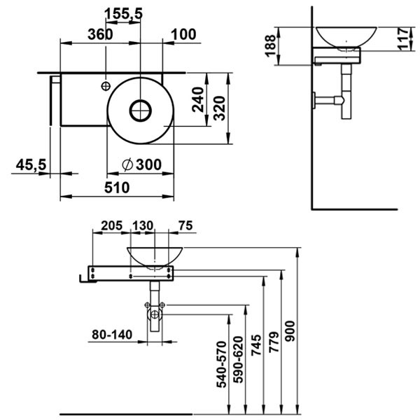 LF Pack PICCOLO NOVO 555x320x400 WT-Schale li +Plt m.Zub. 1Hl. o.Ül. Oyst