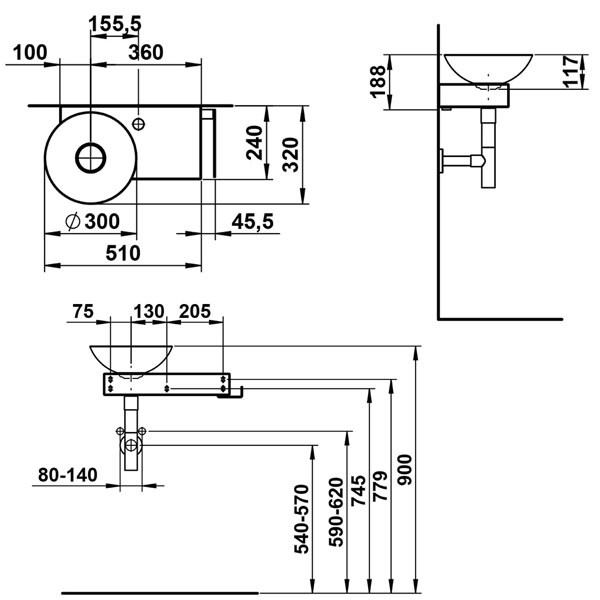 LF Pack PICCOLO NOVO 555x320x400 WT-Schale re +Plt m.Zub. 1Hl. o.Ül. Oyst