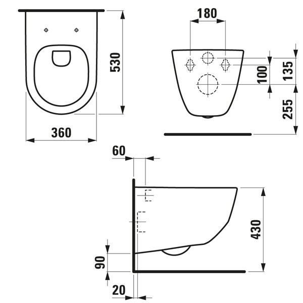 LAUFEN Pro Pack spülrandloses Wand-WC mit Sitz und Deckel, weiß  (H8669570000001) (H8669570000001)