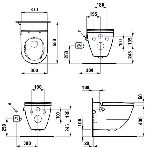 Laufen Wand-Tiefspül-Dusch-WC CLEANET NAVIA 580x370 rimless ext Anschluss LCC weiß