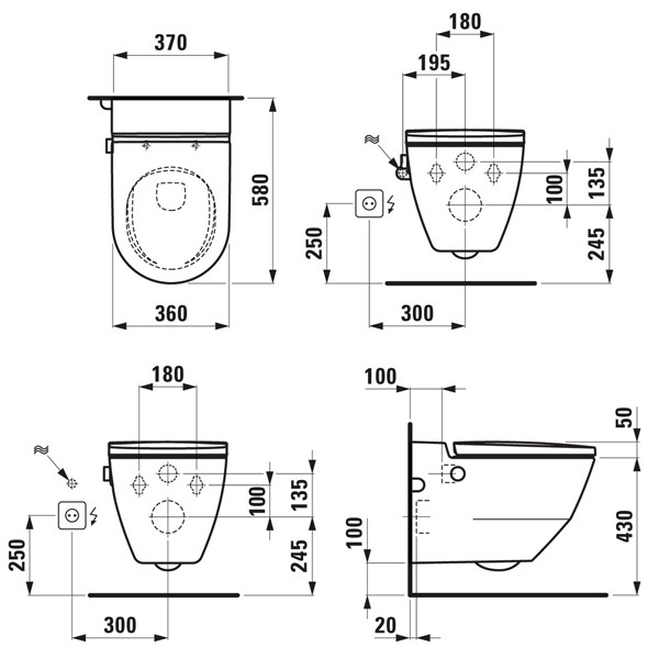 LF Wand-Tiefspül-Dusch-WC CLEANET NAVIA 580x360 rimless ext Anschluss weiß matt