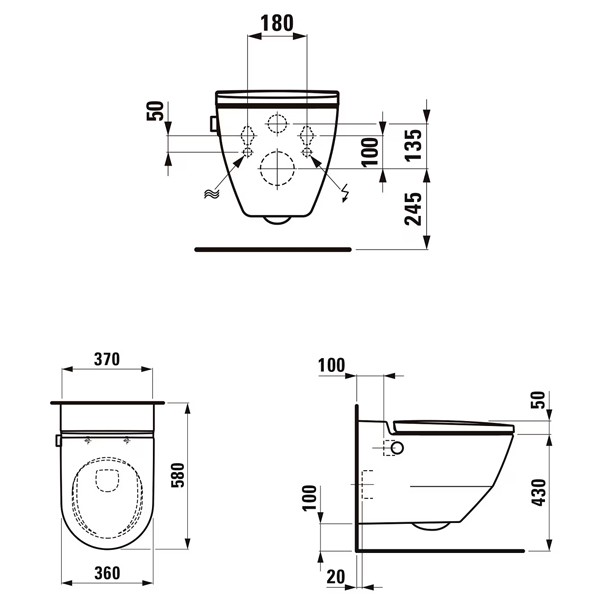 LF Wand-Tiefspül-Dusch-WC CLEANET NAVIA 580x360mm spülrandlos LCC weiß