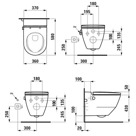 LF Wand-Tiefspül-Dusch-WC CLEANET NAVIA 580x360mm spülrandlos weiß matt