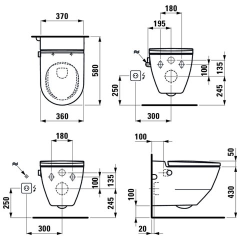 LF Wand-Tiefspül-Dusch-WC CLEANET NAVIA 580x360 rimless ext Anschluss weiß matt