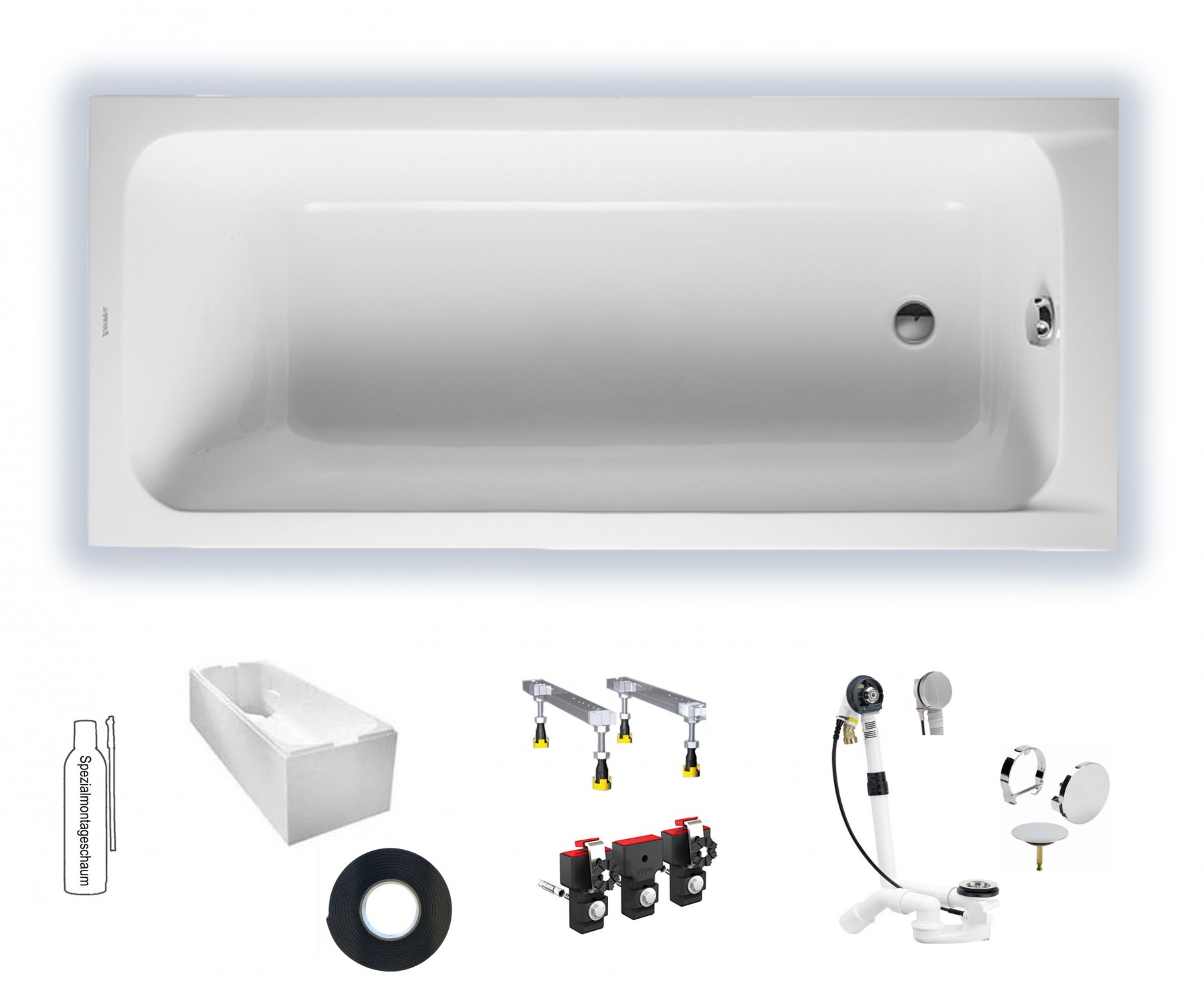 Duravit D-Code 1600x700mm Badewanne Einbauversion, Ablauf Fußbereich, weiß